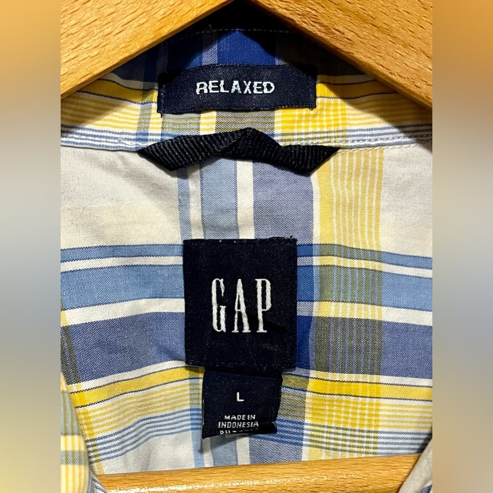 GAP Men's Blue and Yellow Checkered Shirt - Picture 2 of 8